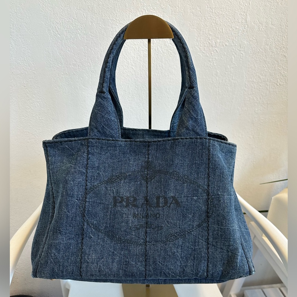 SOLD ! Authentic Prada Denim Canapa Large Tote Bag
